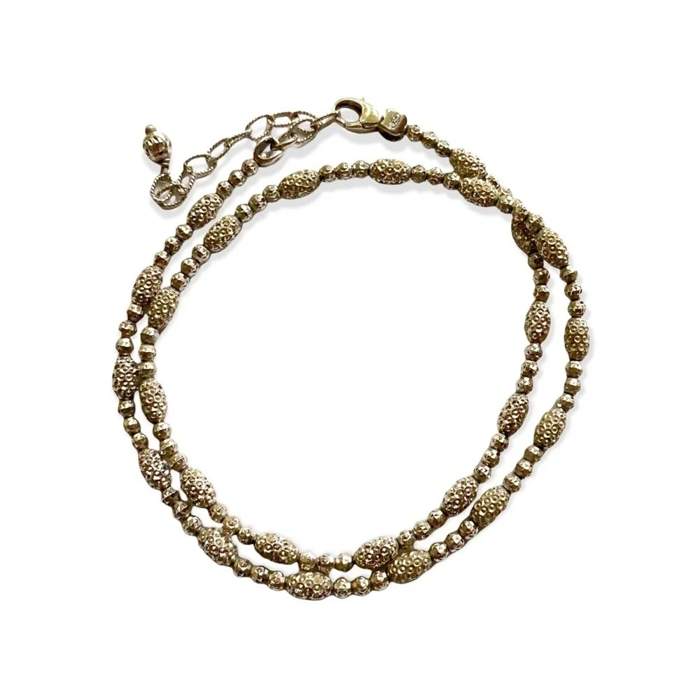 Sterling 925 Diamond Cut 4mm Bead Necklace 16” to 17.5 adjustable.